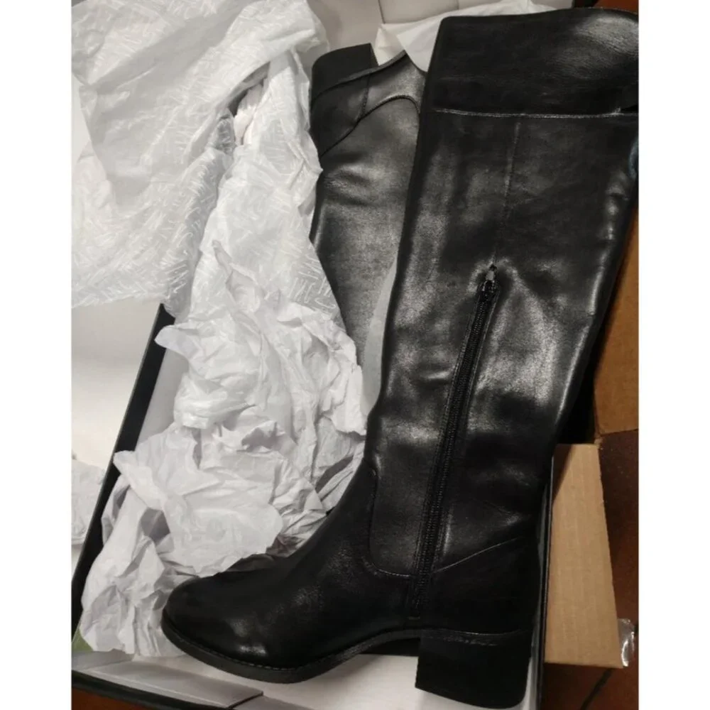 INC International Concepts Karmennl Black Leather Over-Knee-High Boots Size 7